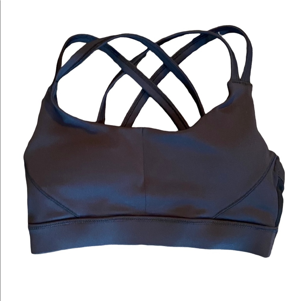 Tasc black strappy cross cross sports bra with removable breast pads. …
